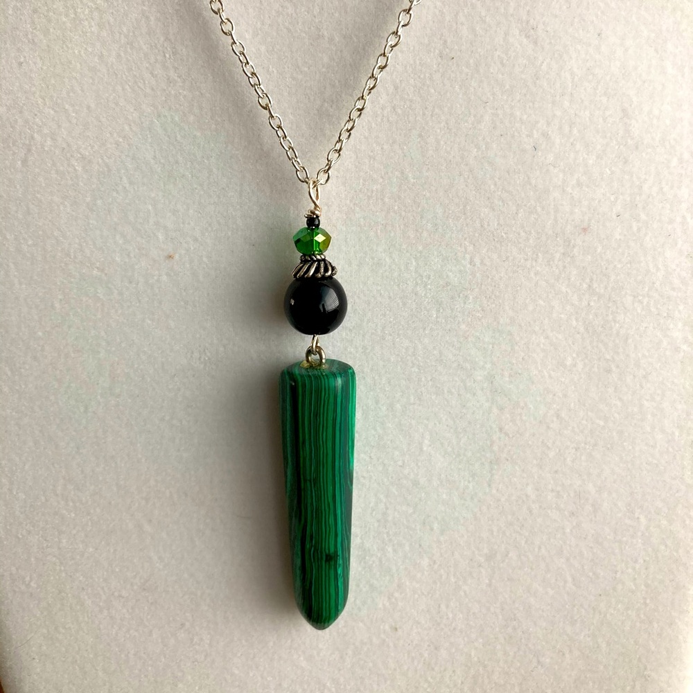 Simulated Malachite Pendulum Pendant Necklace - image 3